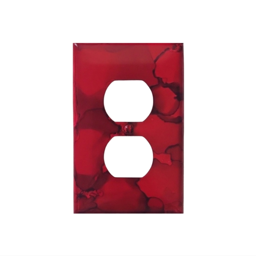 Hand Crafted Red Abstract Design Duplex Outlet Wall Plate
